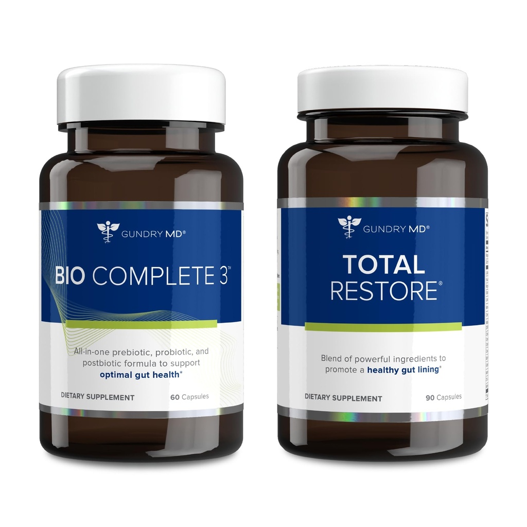 Gundry MD Bio Complete 3 i Total Restore Bundle - Prebiotyczne, Probiotyczne, Postbiotyczne do wspierania optymalnego zdrowia Gut