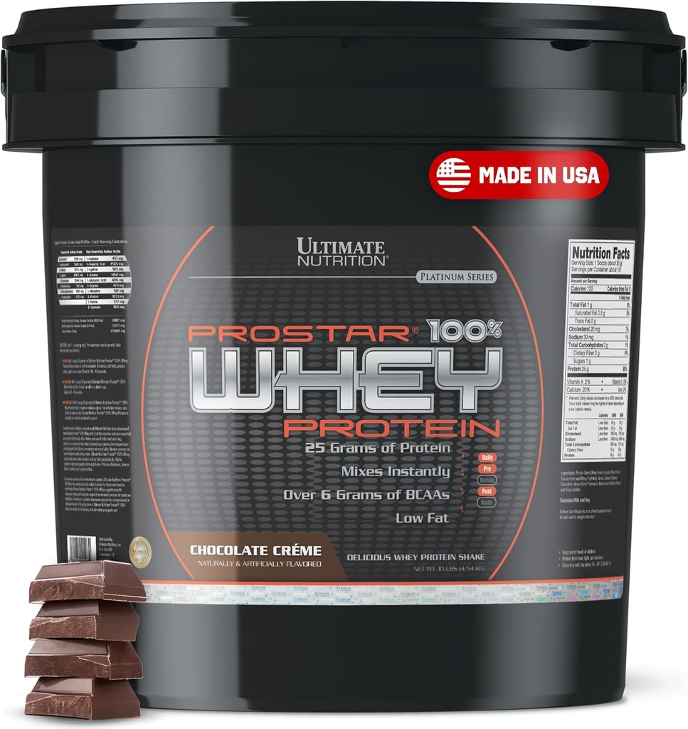 Ultimate Nutrition Prostar Whey Protein Powder Isolate, Chocolate - Low Carb, High Protein Powder Shake for Muscle Gain & Recovery - Low Sodium, Low-Fat & Keto Friendly - 10 lbs Bucket