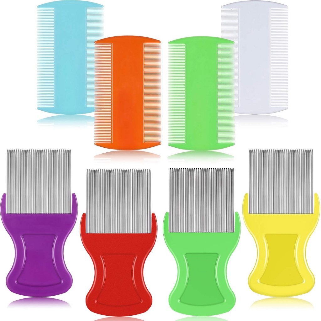 Maitys 8 Kawałki Flea Lice Combs Double Sided Lice i Nit Usuwanie włosów pieszczoty plastikowe i metalowy grzebień dla ludzi Zwierzęta domowe (3.5 x 2 Inch, 3,54 x 1,57 Inch, Pomarańcza, Niebieski, Purpurowy, Biały)