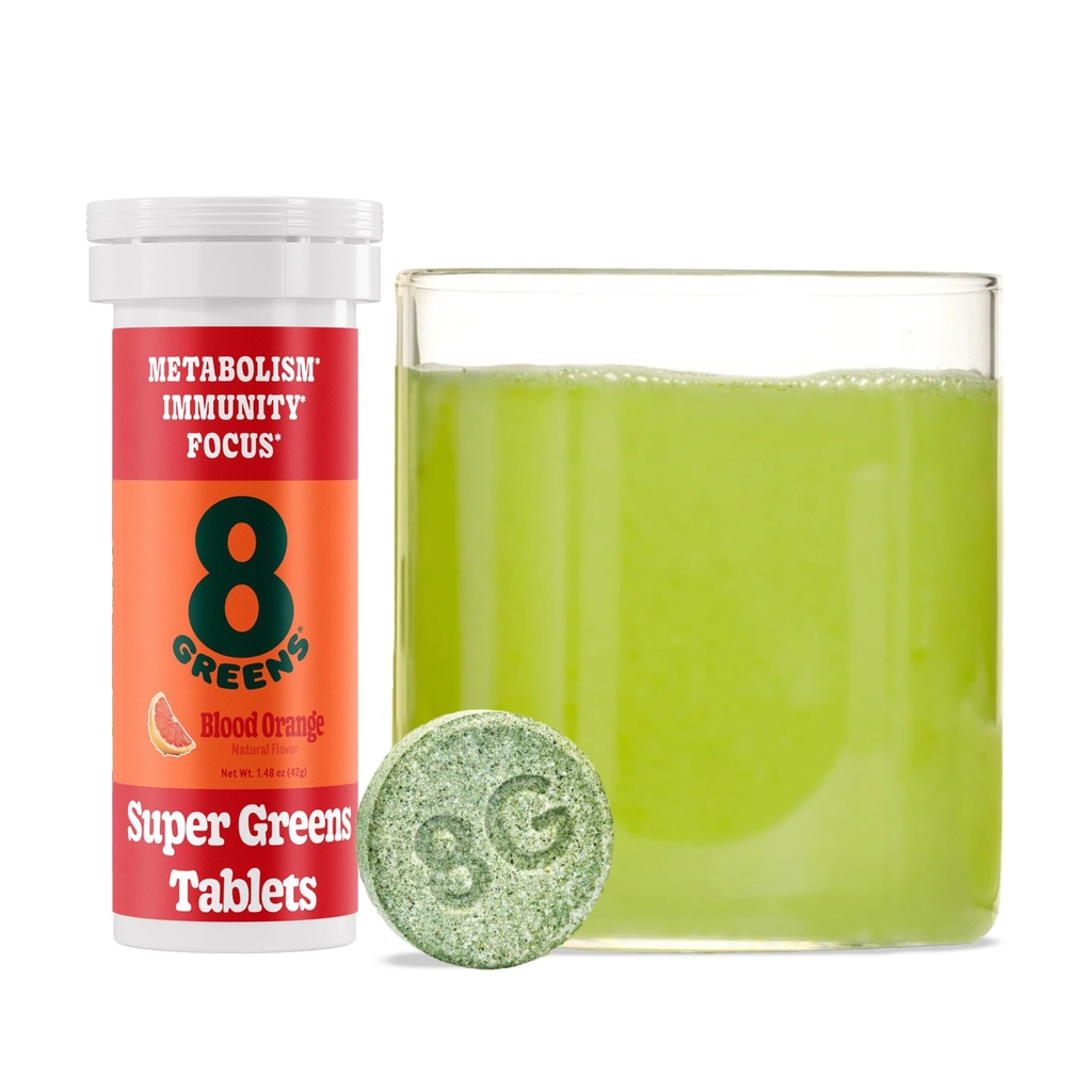 8Zielone tabletki Supergreens 124; Super Zielone tabletki w proszku tabletki Superfood, Metabolizm Immunitet & Focus, Codziennie Zielone tabletki effervescent, Organic: Aloe Vera, Spirulina, Chlorella, Pomarańcza krwi, 10 Służenia
