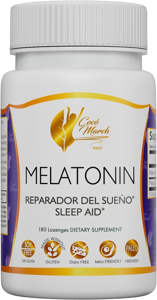 Cocó March N.M.D Melatonina do żucia 3 mg - Szybkie uwolnienie - Naturalna pomoc na sen - Gluten Free, Paleo Friendly, Dairy Free, Keto Friendly, Soy Free, 180 Lozenges