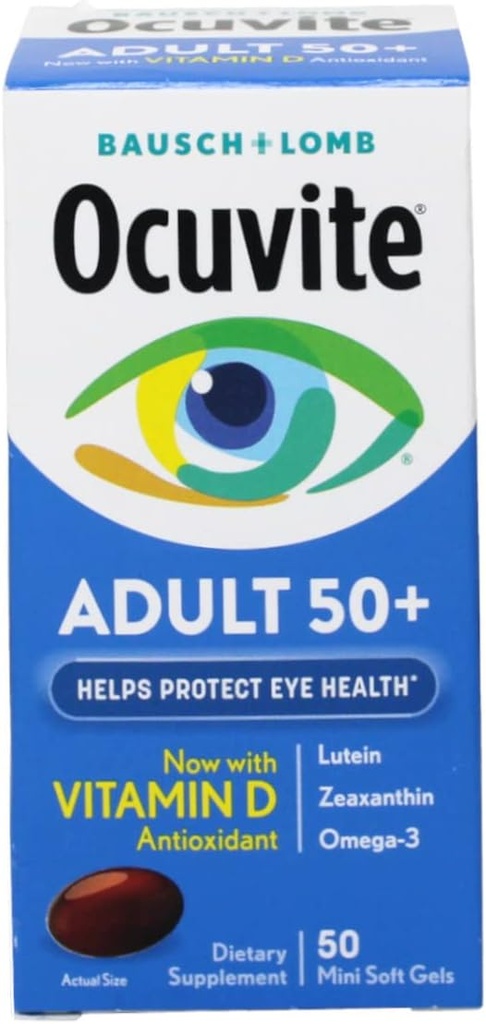 Okuwit Dorośli 50 + Witaminy do oczu i suplementy mineralne z luteiną, zeaksantyną i Omega-3, 50 liczenie (opakowanie po 10)
