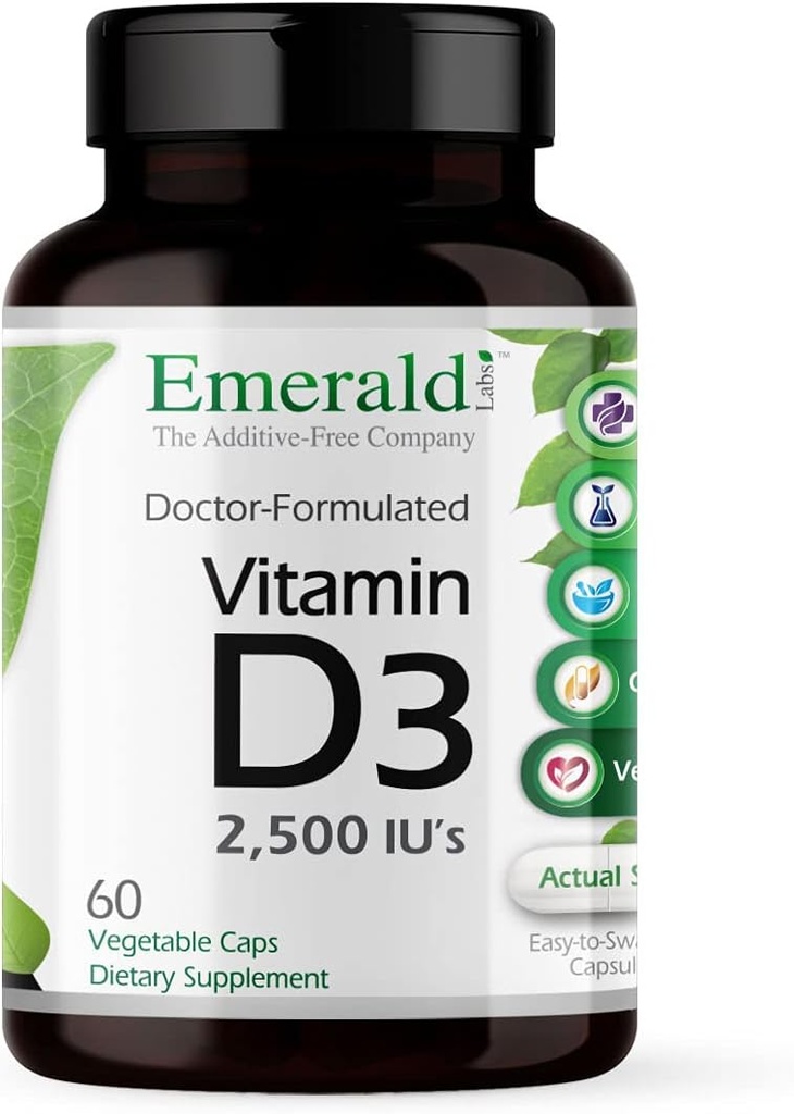 EMRALD LABS Witamina D3 2500 IU - Wspiera kości, zęby, mięśnie, serce i zdrowie immunologiczne - suplement diety Premium - 60 Kapsułki wegetatywne (60-dniowe dostawy)