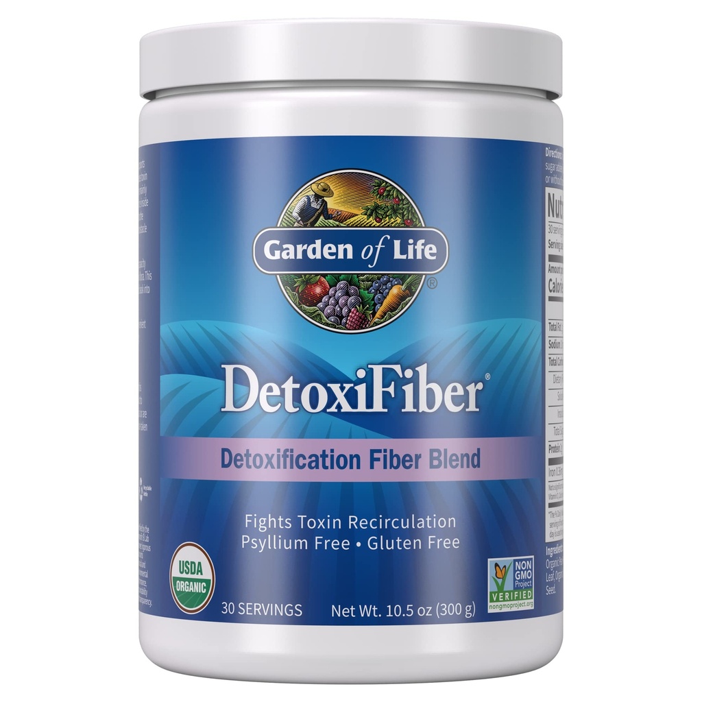 Ogród życia organiczny niearomatyzowany proszek włóknisty Detox Mieszanka z Chia, Alfalfa & Barley do Herbal Cleanse, Gut Health Support - Detoxifiber - Non-GMO, Gluten- Free, Pzyllium Free, Wegan, 30 Służenie