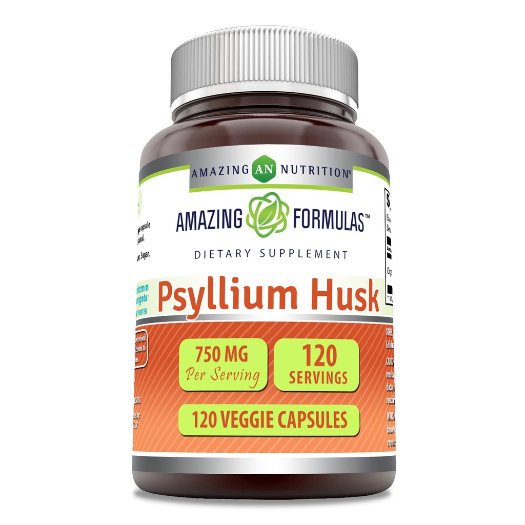 Amazing Psyllium Husk 750mg Veggie Capsules Supplement Equipment 124; Non-GMO Equipment 124; Gluten Free Equipment 124; Made in USA Equipment 124; Nadaje się dla wegetarian (120 Count)