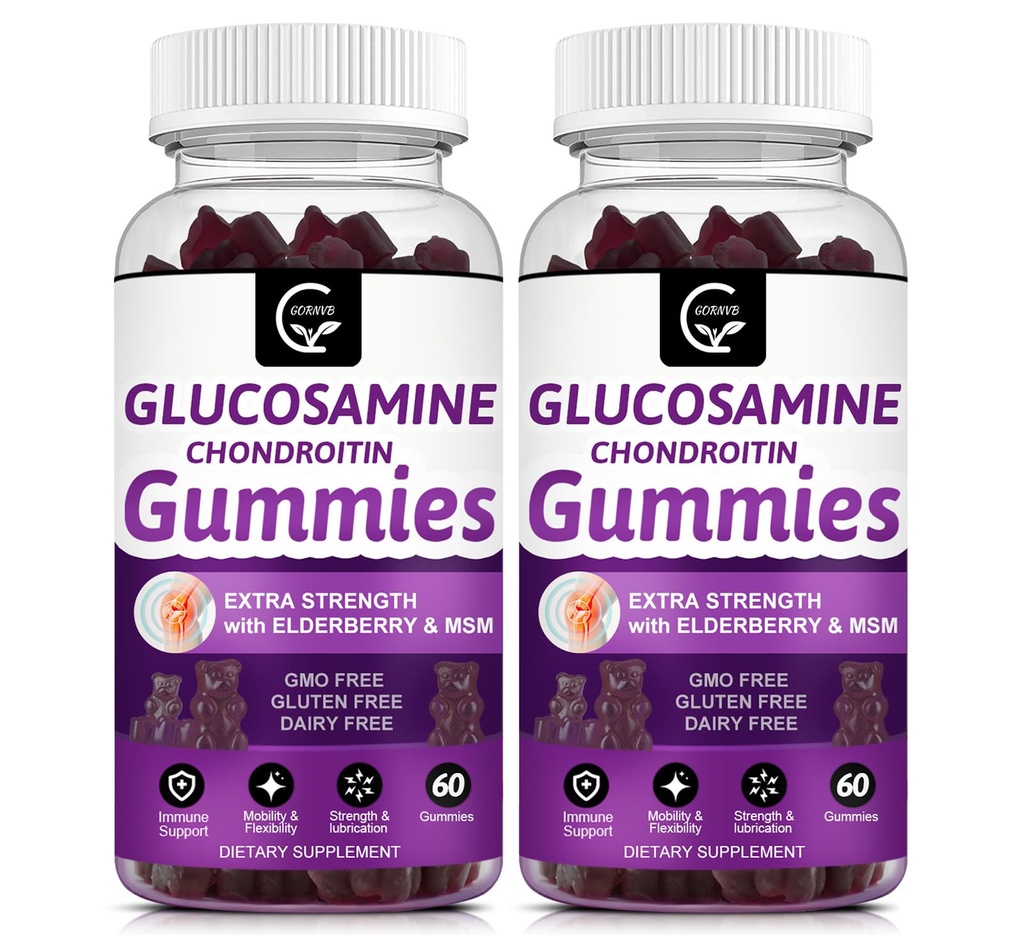Glukozamina Gummie Chondroitin z mumią i dodatkową siłą wiśni - Elastyczność Support, Suplement Przeciwutleniający dla dorosłych, Mężczyźni i Kobiety - 60 Gummies Chondroitin (2 opakowania)