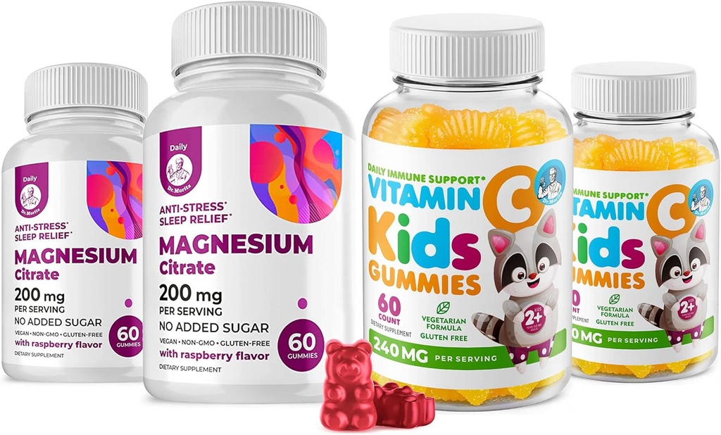 Witamina C Gummies 120 liczenie dla dzieci i dorosłych 240 mg i magnezu 200 mg Gummies - Wsparcie immunologiczne Low- Sugar Chewable Gummy Witaminy dla Toddlers z Magnezu Spokojne żucia dla dzieci i dorosłych Sugar- Free
