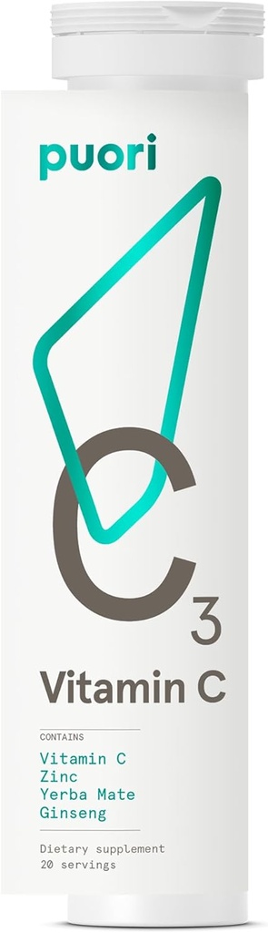 Suplement witaminy C Puori C3 do wsparcia immunologicznego i przeciwutleniającego - 20 Sług - Witamina C, Cynk, Yerba Mate, Ginseng pomaga zwalczać zmęczenie i funkcji kognitywnej
