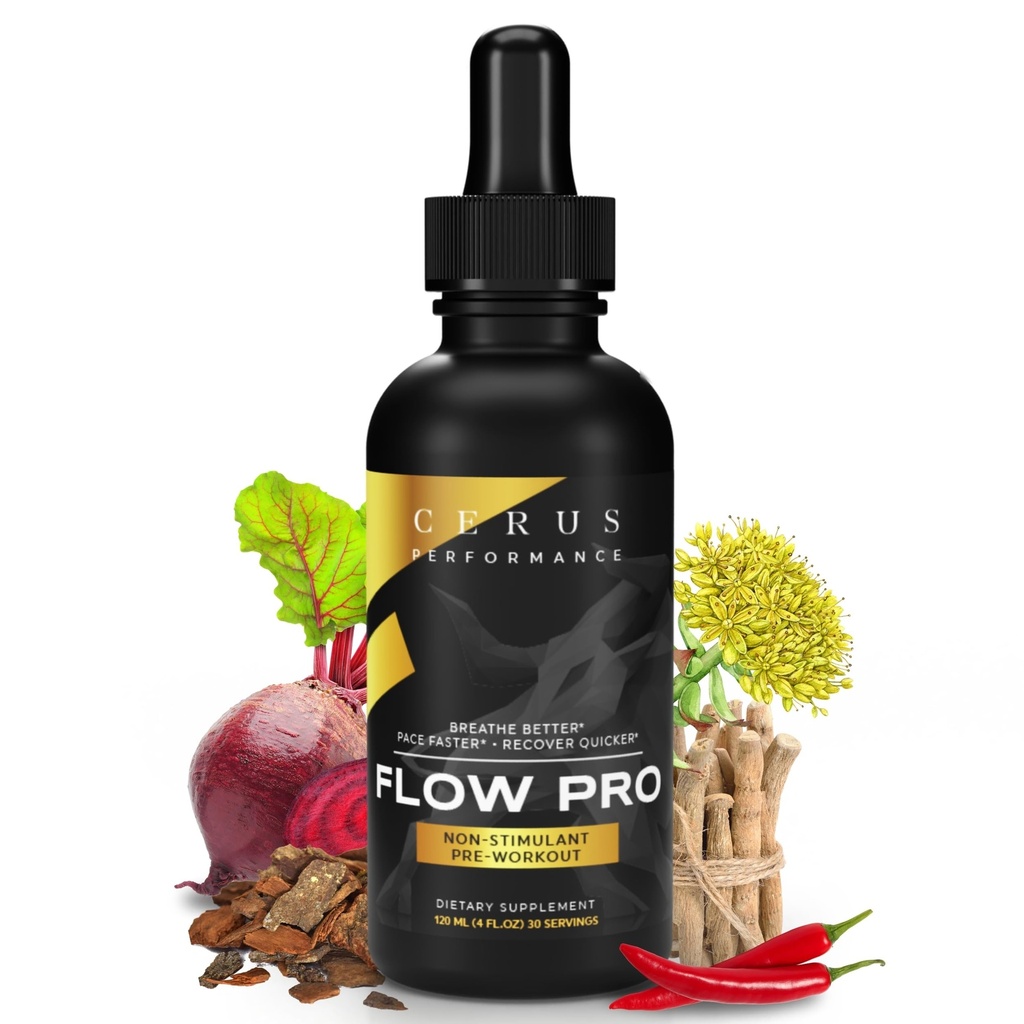 Cerus Performance Flow Pro Stimulant- Free Endurance Pre- Trening - Wzmacnia Stamina, Pomaga Heart Health z naturalnych ziół, Vegan- Friendly - 4 Fl Oz