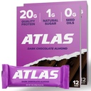 Atlas Protein Bar, 20 g Protein, 1 g Sugar, Czyste składniki, Gluten Free, Dark Chocolate Almond (12 Count, Pack of 2)