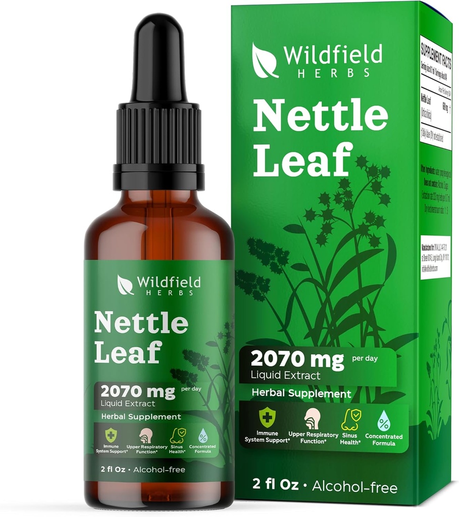 Stinging Nettle Leaf Extract Drops 2000mg (Urtica dioica L.) Herbal Supplement Absorbs Better Than Capsules, 1 Miesiąc dostaw, 84 Servings, bez alkoholu nalewka - 2 Oz, Opakowanie 1