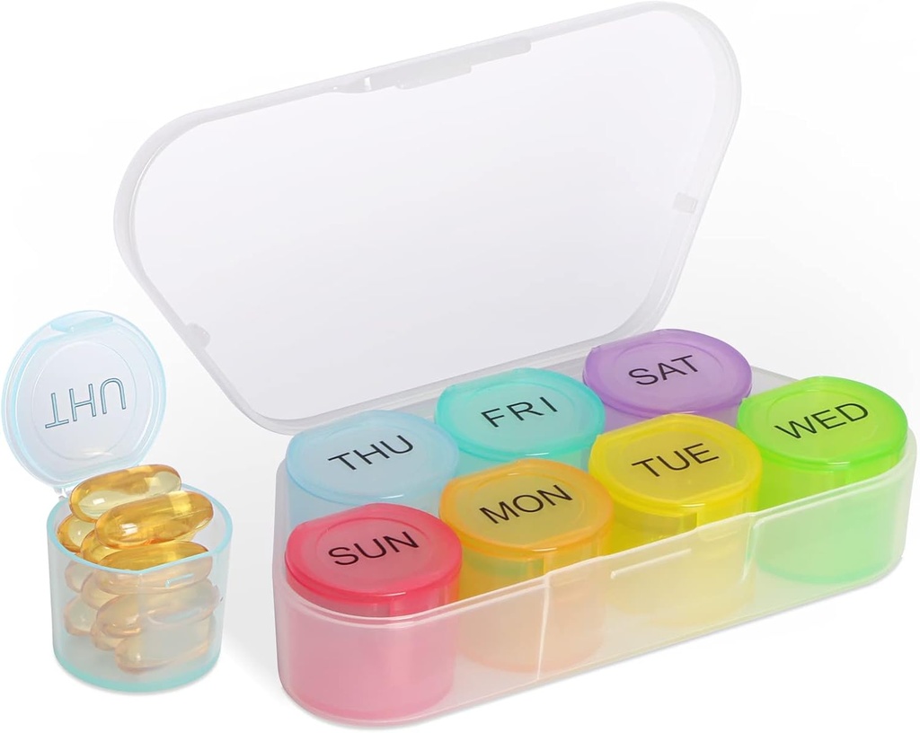 NatureTouch Weekly Pill Organizer, BPA Free Medicine Organizer Rainbow 7 Day Pill Box, Daily Portable Pill Conatainer for Pills / Witamina / Olej rybny / Suplementy [Najpóźniejsza wersja]