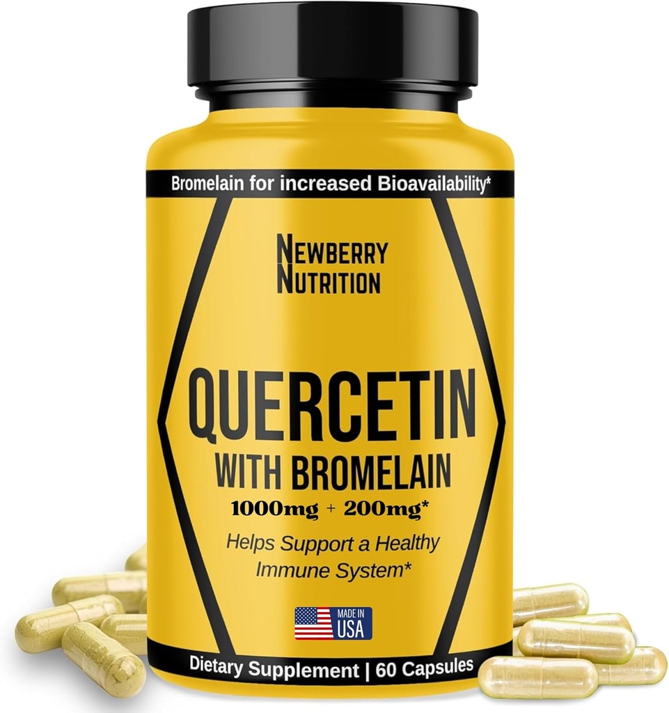 Quercetin z suplementem Bromelain 1200mg, Quercetin 500 mg kapsułki, Pomaga wspierać zdrowe odporność, Potężny przeciwutleniacz, 60 Hrabia