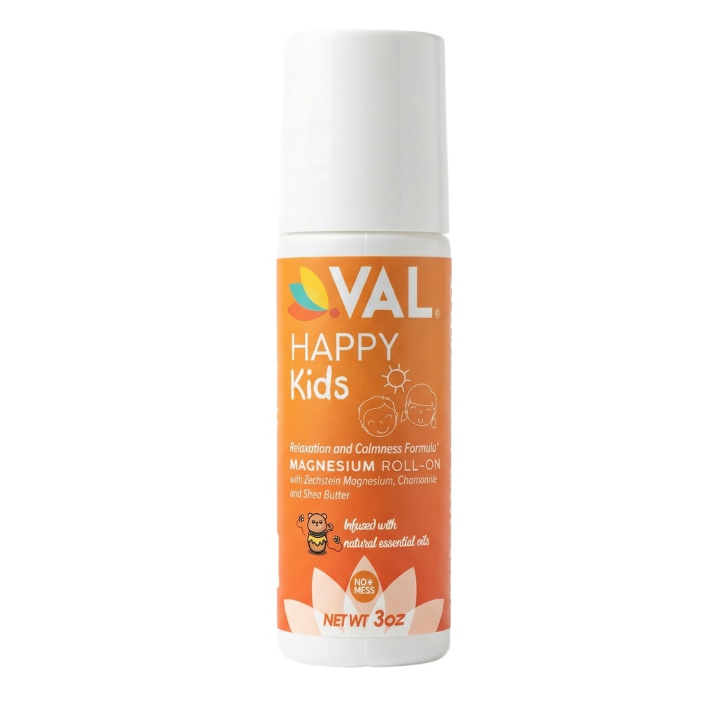 VAL Magnezu Roll- On dla dzieci 124; Delikatny chlorek magnezu Zechstein 124; Relaks dla Daytime & Bedtime 124; Calm & Mood Wsparcie 124; z rumianku, Masło Shea & Oleje esencyjne 124; USA Made 124; 3oz