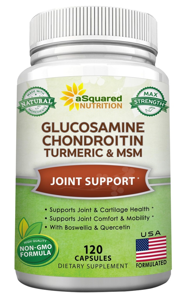 aSquared Nutrition Glukozamina Chondroitin Turmeric MSM Boswellia - 120 Kapsułki - Joint Supplement - Joint Support Relief Pills for Health - Natural Supplement for Back, Knee & Hands