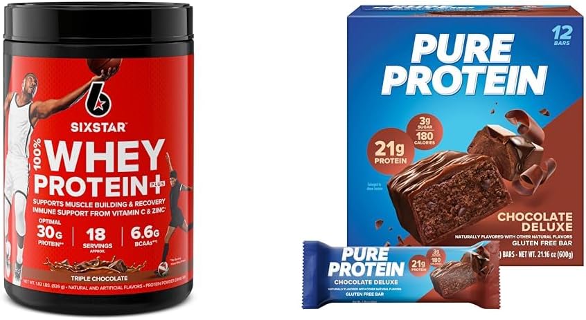 Six Star Elite 100% Białko serwatki Plus Potrójne Czekolada 1.8lbs i czystego białka Czekolada Deluxe Protein Bary 12 Hrabia Pack