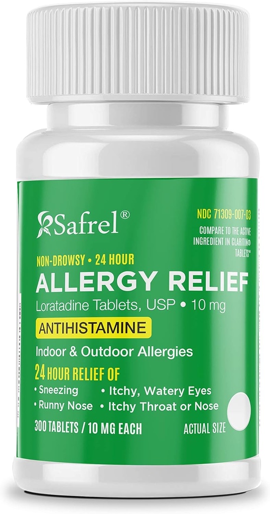 Safrel Allergy 10mg Tablets, 124; Non- Drowsy 24 Hour Allergy Relief Medicine, 124; Antihistamine Support for Runny Nose, Kichanie, Swędzenie, Wodne Oczy (300 Count (Pack of 1))
