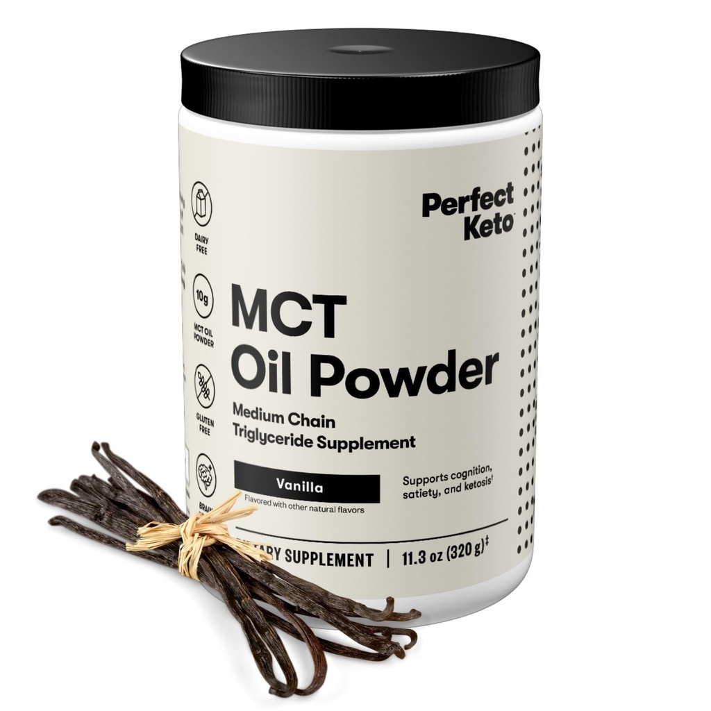 Perfect Keto 7g MCT Oil Powder, średnio łańcuchowe Triglicerydy Suplement, Kreamer kawy bezmlecznej dla Keto Diet, Ketogeniczny MCT Oil Mix do kawy, Smoothie, Shakes protein i herbaty, Vanilla, 30 Służenie