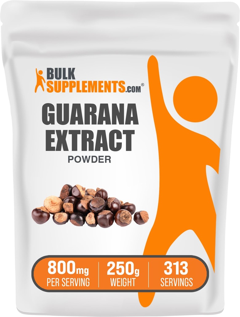 BulkSupplements.com Guarana Extract Powder - Natural Caepture Supplement, from Guarana Seed, Guarana Powder - Gluten Free, 800mg per Serving, 250g (8.8 oz) (opakowanie po 1)