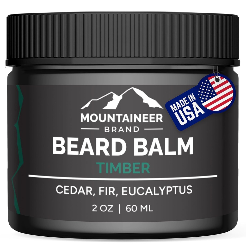 Mountaineer Brand Natural Beard Balm with Timber Scent Agregat 124; Scents Inspired by Nature Agregat 124; Beard Butter for Men Agregates 124; Leave in Conditioner Agregates; Hydrates, Softens and Tames Agregates 124; Made in West Virginia Agregat 124; 2oz