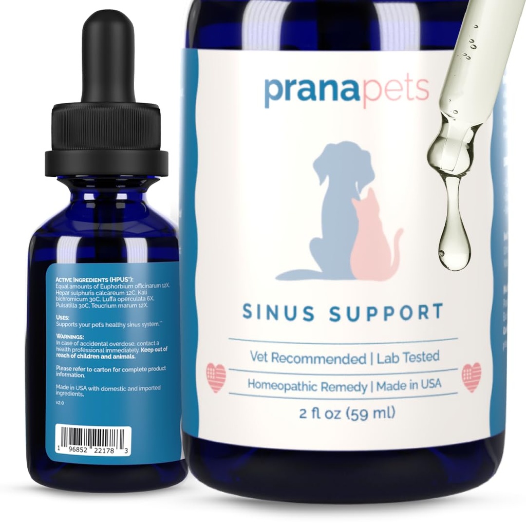 PranaAnimal Sinus Support Liquid Supplement for Animals Birthday 124; Natural Supports Cat & Dog Sinus Relief