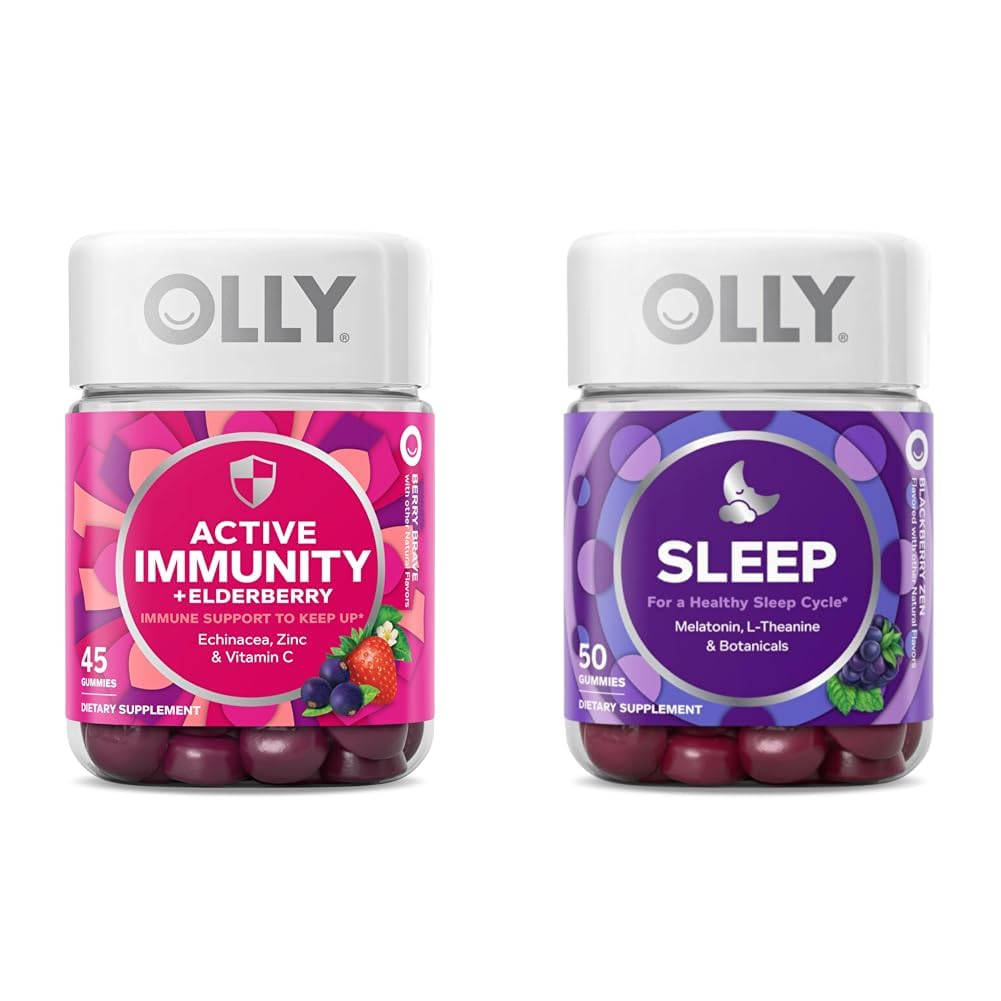 OLLY Gummy Aktywny Immunitet + Elderberry 45 Gummies, Sen Gummy Okazjonalne wsparcie snu 50 Hrabia