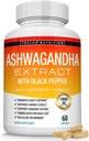Organiczny Ashwagandha Pigułki proszku korzennego 1950 Mg z ekstraktem Black Pepper - Pure Natural Ashwagandha Suplement, Wsparcie energii, dla mężczyzn Kobiety, 60 Kapsułki