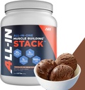 All- in- One Muscle Building Stack - Chocolate Whey Protein Isolate, Monohydrat kreatora, HMB, i L- Glutamine, 4 Produkty w jednym, Nic Sztuczne, 30 Służenie