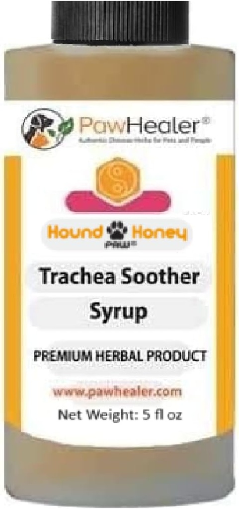 PawHealer ® Honey Hound: Syrop z tchawicy - 150 ml (5 fl oz) - Naturalny lek ziołowy na objawy zwichniętej tchawicy - Smaki dobre - Łatwe do podania