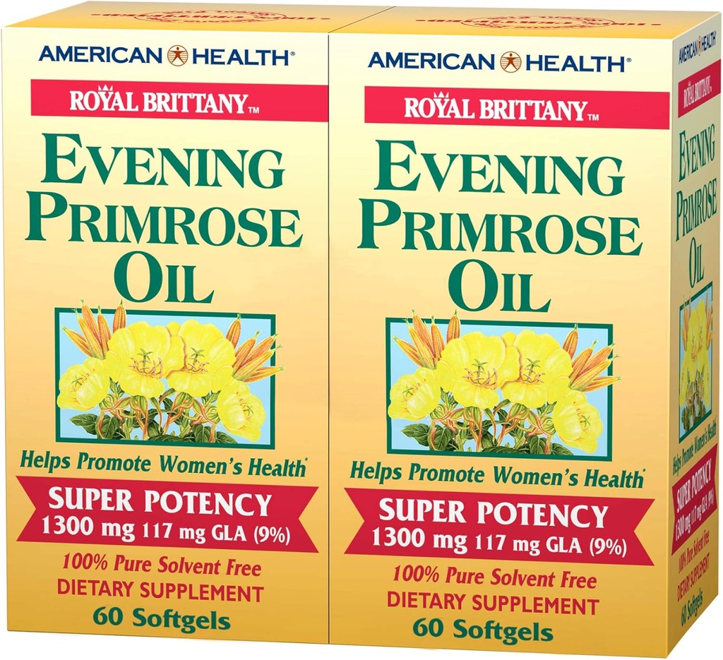 American Health Dietetyczny Fiber Suplementy, Royal Brittany Wieczór Primrose Oil, Pack of 2, 60 Count