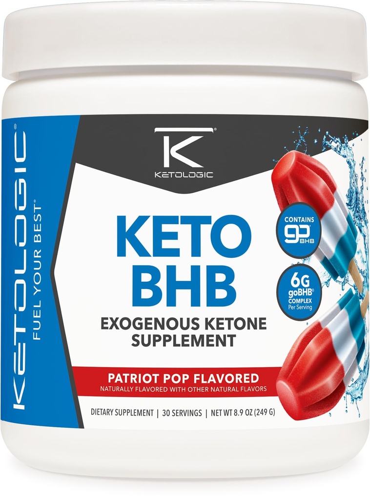 Ketologic Keto BHB (Patriot Pop Flavor) 30 Służenie - Exgenous Ketone Suplement z goBHB, Beta- Hydroksymaślan Sole