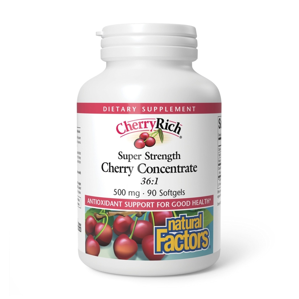 CherryRich by Natural Factors, Super Siła Cherry Concentrat, Przeciwutleniacz Wsparcie dla Zdrowych Łączników i Metabolizm kwasu moczowego, 90 softgeli (90 podań)