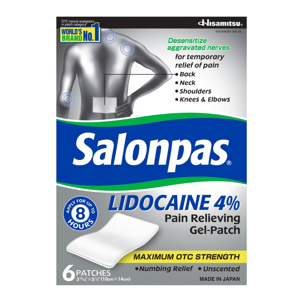 Salonpas Lidokaina 4% Ból Ułatwiający Gel- Patch, 6 Count, dla pleców, szyi, ramienia, kolana i łokcia Ból