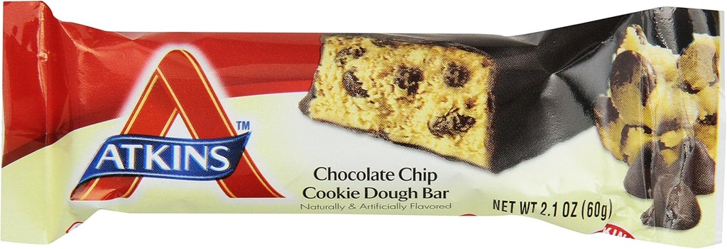 Atkins Chocolate Chip Cookie Dough Protein Meal Bar, Wysokie włókno, 1 g cukru, 3g węglowodanów netto, Mączka Wymiana, 5 Hrabia (Pack of 6)