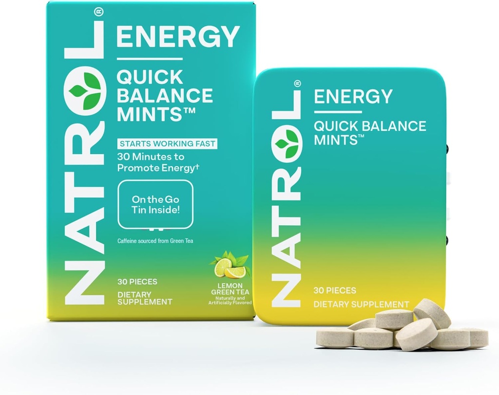 Natrol Quick Balance Mints energii, Suplement energetyczny, 30 Lemon zielona herbata naturalnie i artystycznie pachnące, 30 Count, 15 Day Supply