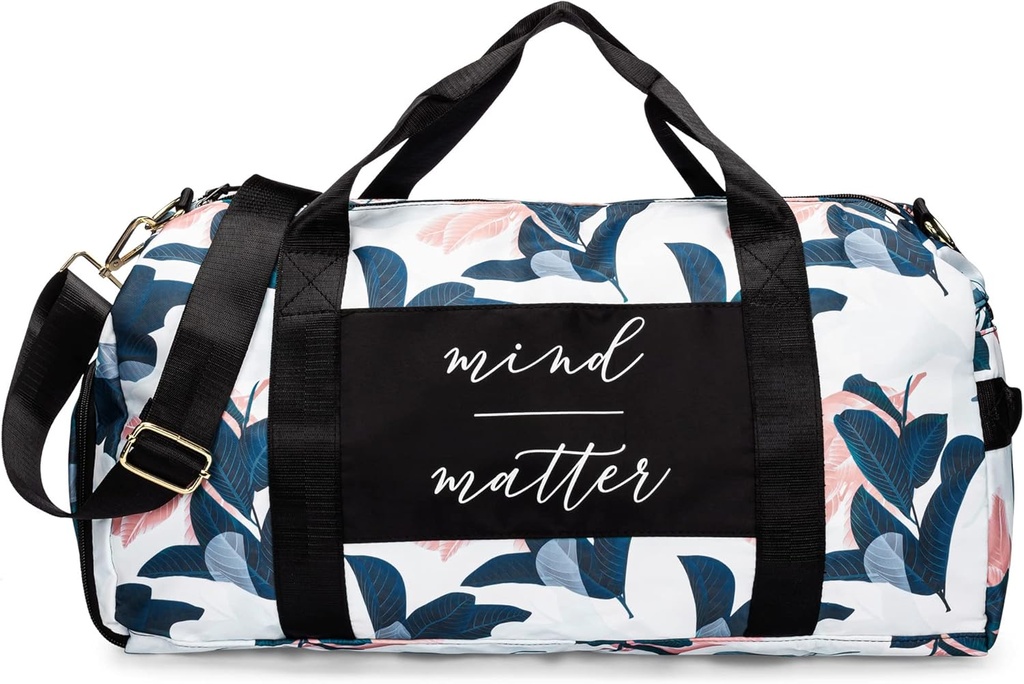 Torba gimnastyczna dla kobiet z obuwiem i mokrą kieszeń 124; Trwała lekka siłownia Duffle Bag z Motivational Quote i graficzne wzory 124; Świetna dla ćwiczeń i nocy 124; Biały / Marynarka - Guava Leaf
