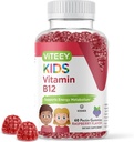 Witamina Viteey B12 dla dzieci Gummies, 1000mcg - Metabolizm, Naturalne wsparcie energetyczne - Wegan, Żelatyna wolna, Gluten wolny, GMO wolny - Smaczne Chewable B12 Malina smakowe Gumy