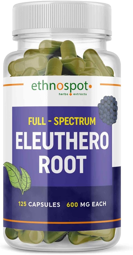 Full Spectrum Eleuthero Korzeń Kapsułki - Syberyjski Ginseng - Wzmacnia Physical Stamina & Psychic Alertness - Wspiera system immunologiczny - Wzmocniony Eleutherosside Profil - Wszystkie Kapsułki Naturalne - 125 Vegan