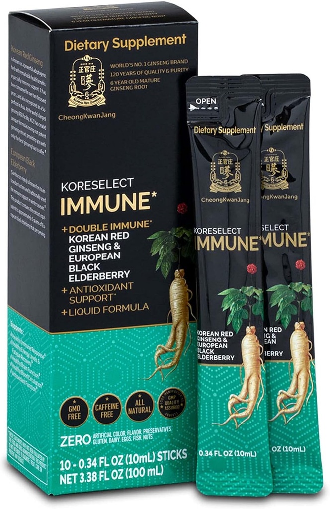 Imimmunologiczny, Koreański czerwony ekstrakt Ginseng z płynnych kleszczy Elderberry, Wsparcie odporności, Blood Circulation Booster, Natural Energy Supplement, 6 Lat stary Azji Panax Ginseng, 10 Hrabia