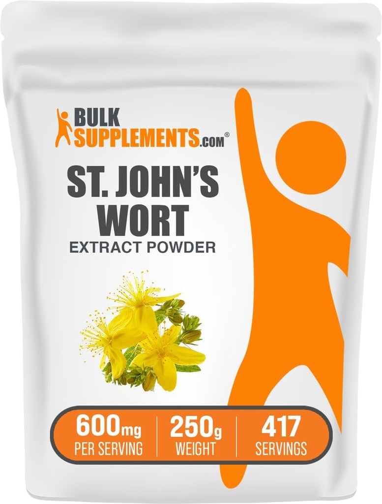 BulkSupplements.com St. John 's Wort Extract - St. Johns Wort Supplement, Herbal Supplement for Mood - Vegan & Gluten Free, 600mg per Serving, 250g (8.8 oz) (opakowanie po 1)