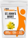 BulkSupplements.com St. John 's Wort Extract - St. Johns Wort Supplement, Herbal Supplement for Mood - Vegan & Gluten Free, 600mg per Serving, 250g (8.8 oz) (opakowanie po 1)