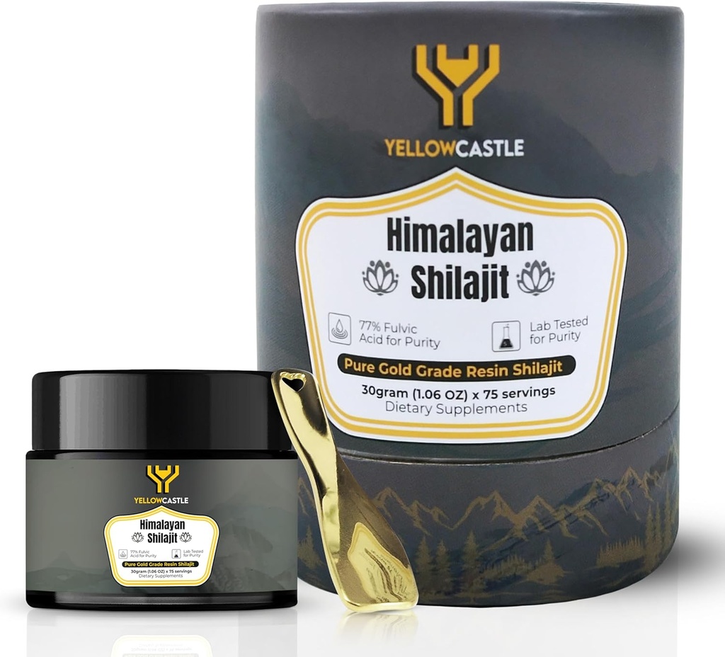 Himalayan Shilajit Resin Resin 124; Wysoka potencja Czysty Shilajit dla mężczyzn i kobiet - 85 + Ślad minerałów, 75% + Wzmacniacz energii kwasu Fulvic, Wsparcie immunologiczne, 75 Podawanie żywicy organicznej z laboratoryjnym raportem testowym, 400mg