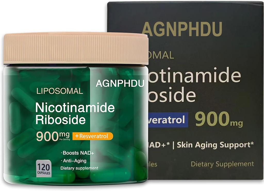 AGNPHDU- Nikotynamid liposomalny Ribozyd 120 Kapsułki Resveratrol, Quercetin - suplement NAD do anty- starzenia, Energia, Focus 900mg Suplement diety