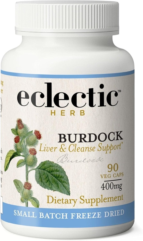 ECLECTIC INSTYTUTE Raw Fresh Freeze- Suszony Non-GMO Burdock 124; Wsparcie pokarmowe 124; 90 CT (400 mg)