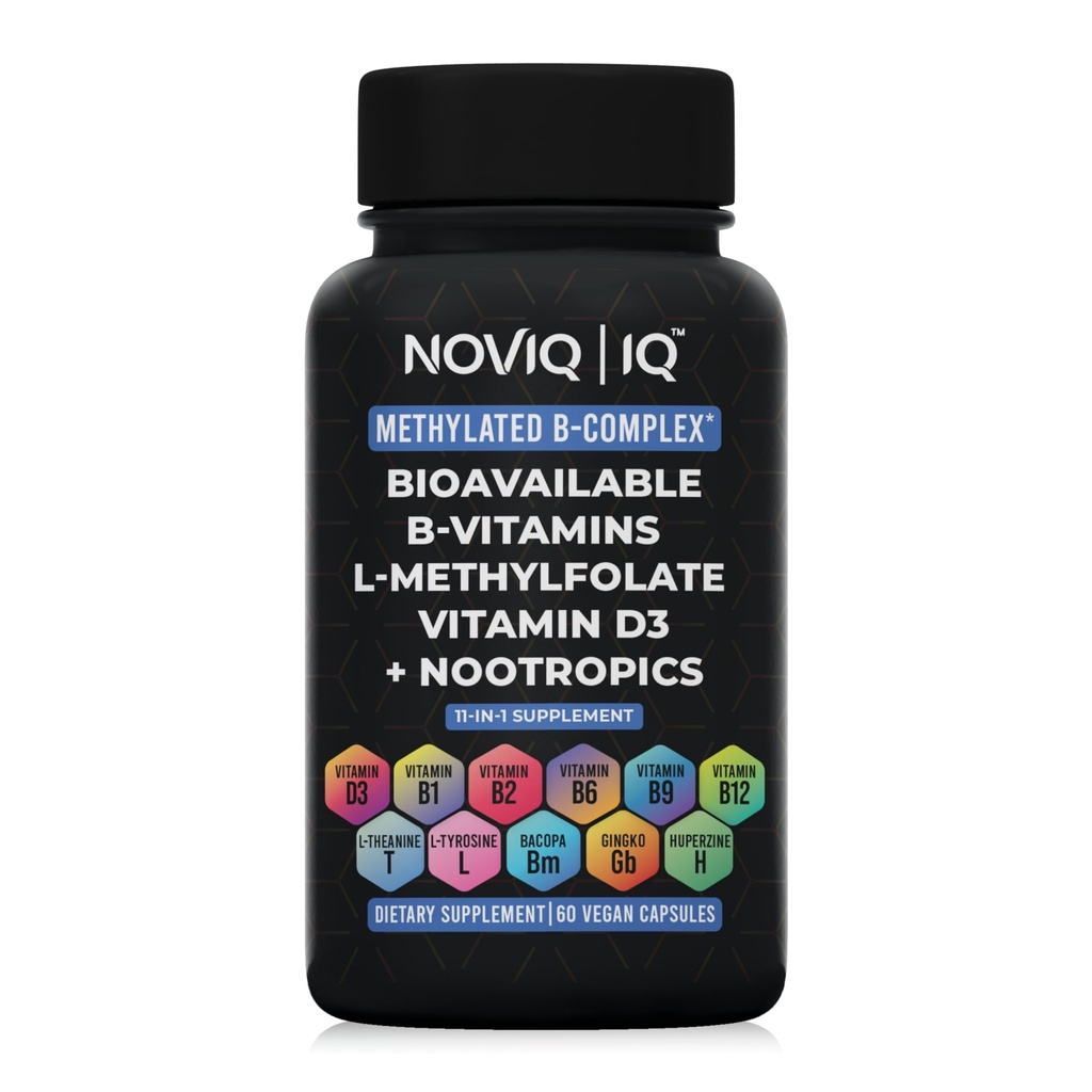 11- in-1 Metylowany B- Complex Supplement: 680µg L- Metylfolan (5- MTHF) Tiamina (B1) Riboflavin (B2) Pyridoxal (B6) Metylkobalamina (B12) - VegD3 ® + Nootropiki - 1,100mg + Obsługa - 60