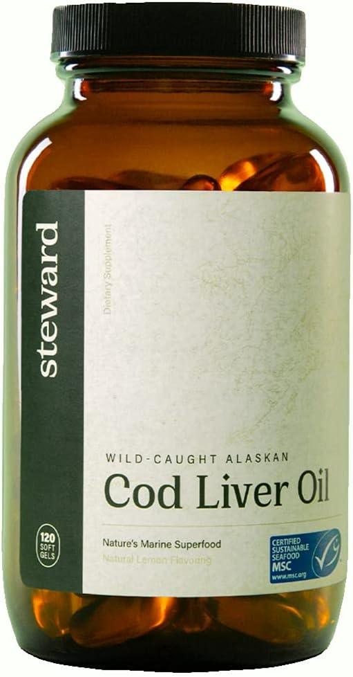 STEWARD - Wild- Caught Alaskan Cod Liver Oil 120 Softgels Edin124; Omega-3 's EPA, DHA, DPA i SPM + Natural Vitamin A & D