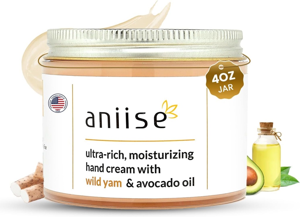 Wild Yam Hand Cream with Avocado Oil - Moisturising & Hydrating Cream for Soft, Smooth, Youthful Hands - Fights Dryness - Vegan, Cruelty- Free - 4 fl oz (120 ml)