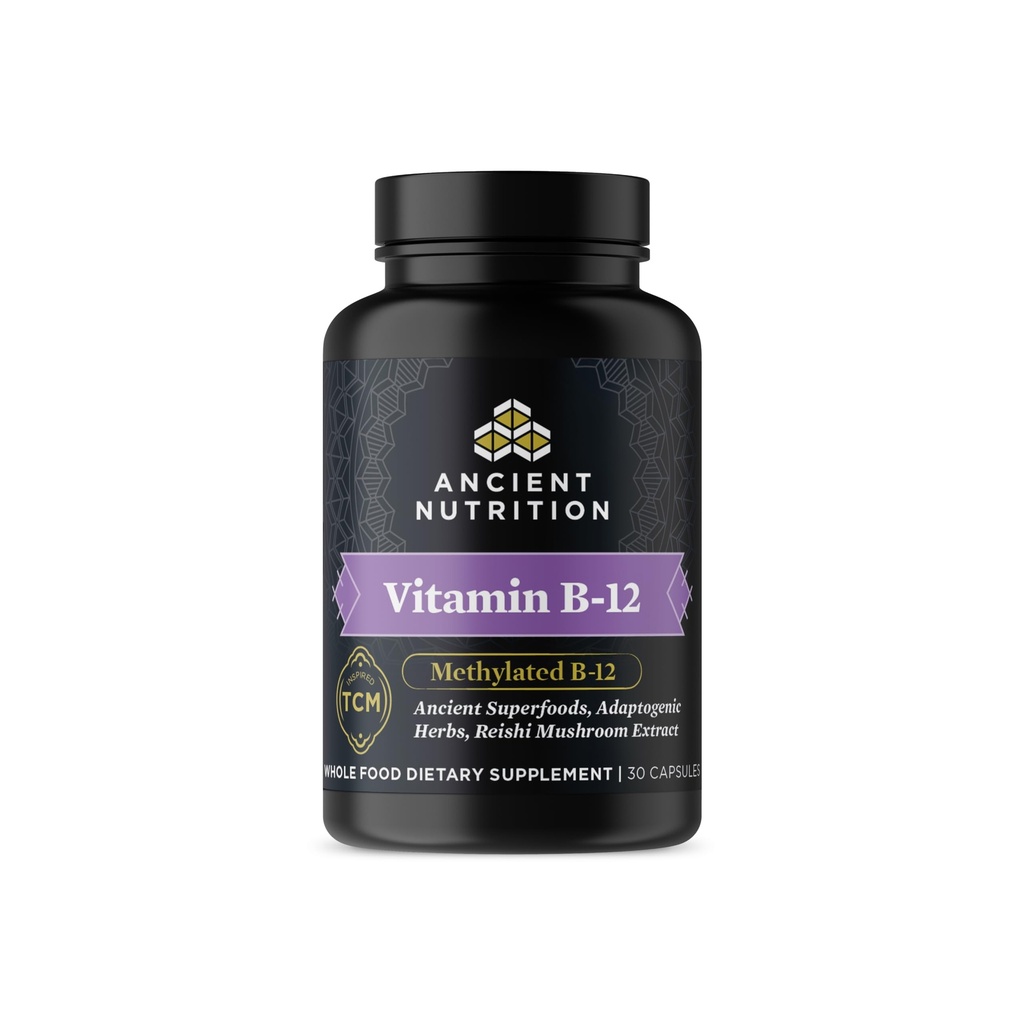 Ancient Nutrition witaminy B12 Suplement, Wspiera metabolizm energii i zdrowie układu nerwowego, Zioła adaptacyjne, Enzymy Aktywowane, Paleo & Keto Przyjazny, 30 Kapsułki