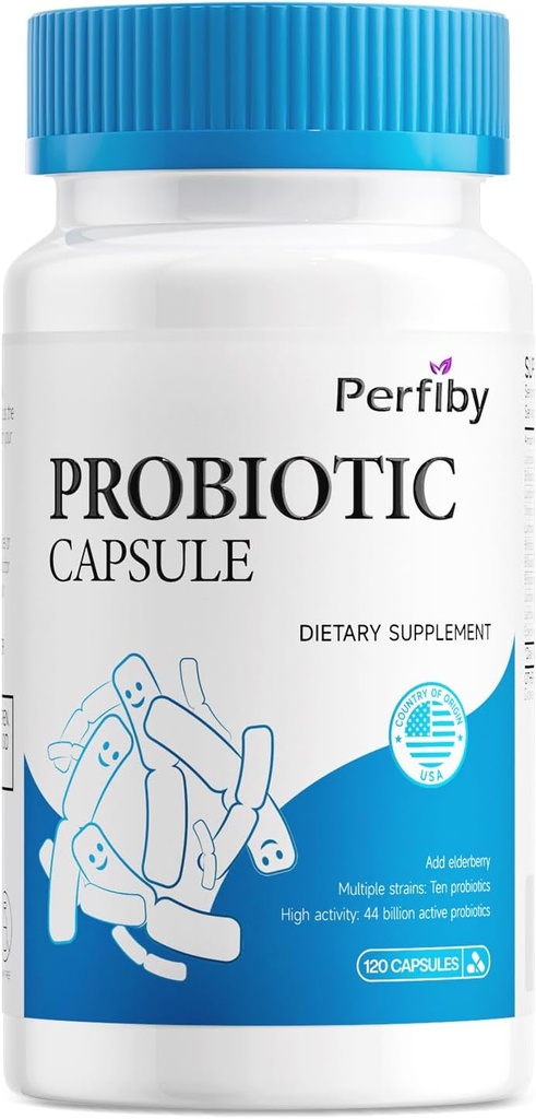 Probiotyki z Elderberry do Digestive & Immune Health wspiera sporadyczne zaparcia, Biegunka, Gaz & Bloating, 120 Kapsułki, 60- Day Supply