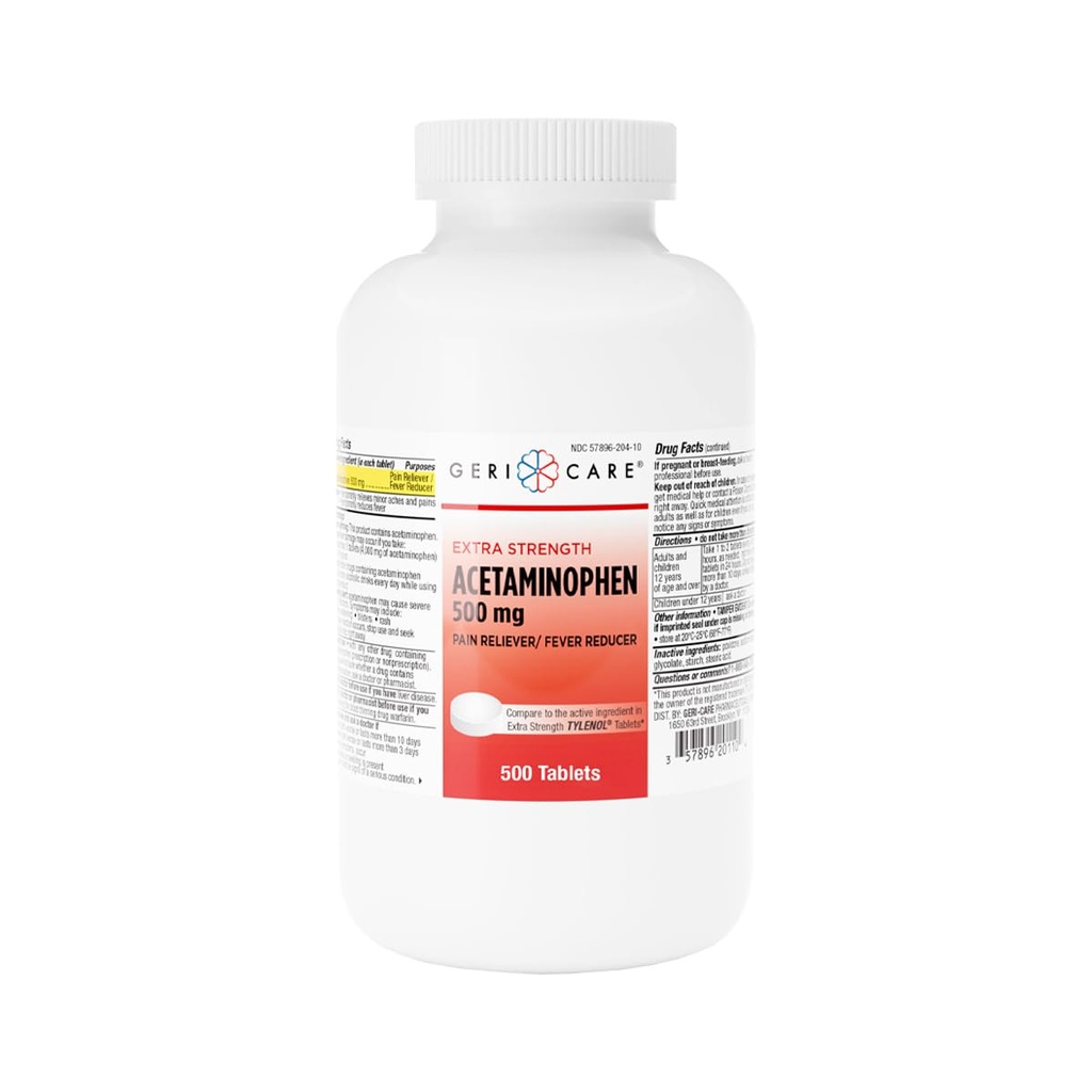 GeriCare Ekstra Siła Acetaminofen Ból Relief Fever Reducer Tablets, Siła 500mg tabletki 124; Joint, Mięśnie, Zapalenie stawów, Ból pleców Ulgi, 500 Liczba (Opakowanie po 1)
